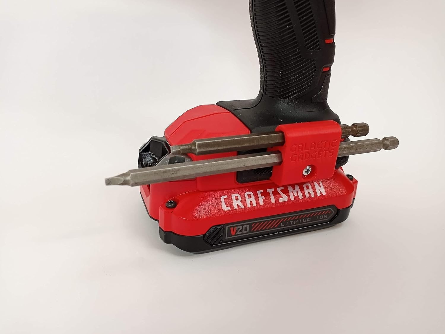 Side Mount MAGNETIC Bit Holder for Dewalt 20V or Craftsman V20 Drill or Driver - 2 Slot Pass Thru (Yellow) - Galactic Gadgets