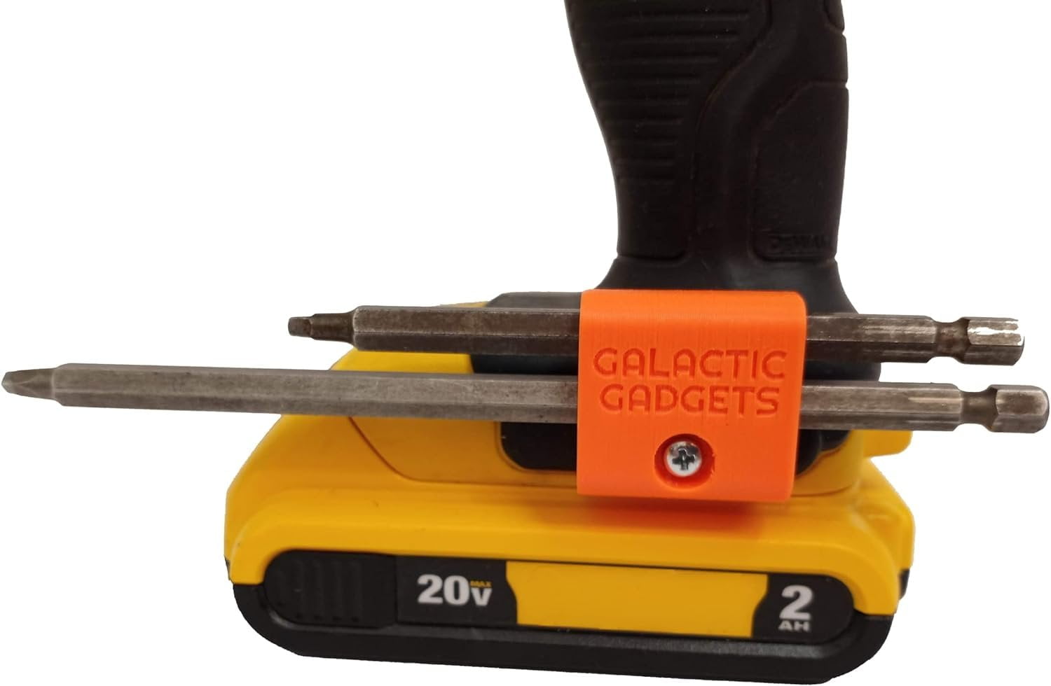 Side Mount MAGNETIC Bit Holder for Dewalt 20V or Craftsman V20 Drill or Driver - 2 Slot Pass Thru (Yellow) - Galactic Gadgets - Image 4