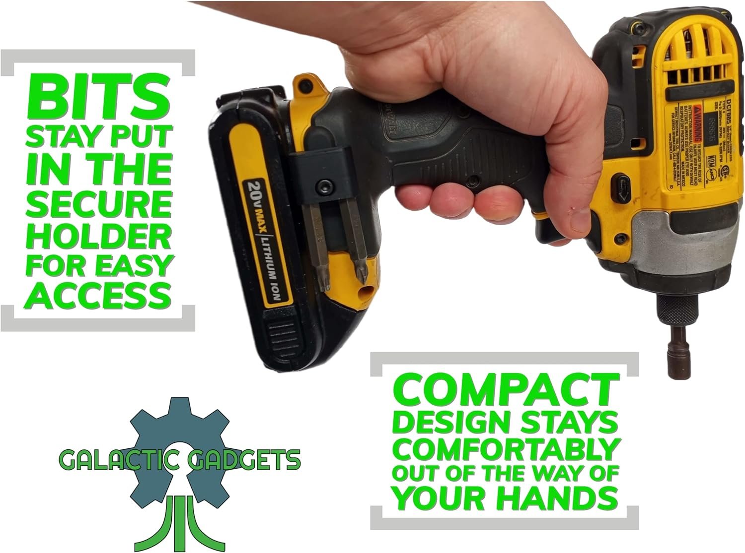 MAGNETIC Bit Holder for DEWALT 20V Drill or Craftsman V20 Drill - Side Mounted - Strong Magnets - Low Profile Design - Galactic Gadgets - Image 3