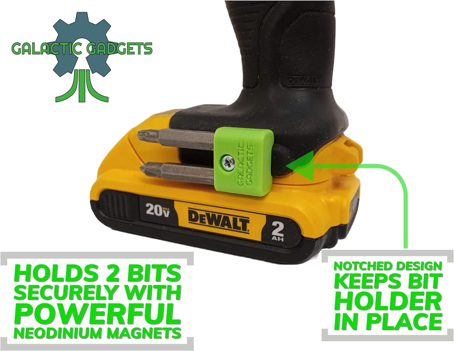MAGNETIC Bit Holder for DEWALT 20V Drill or Craftsman V20 Drill - Side Mounted - Strong Magnets - Low Profile Design - Galactic Gadgets - Image 2