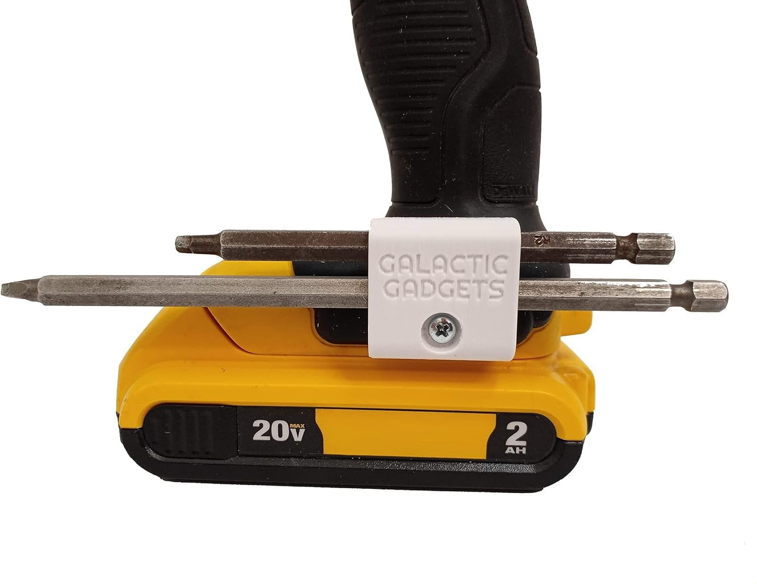 Side Mount MAGNETIC Bit Holder for Dewalt 20V or Craftsman V20 Drill or Driver - 2 Slot Pass Thru (Yellow) - Galactic Gadgets - Image 8