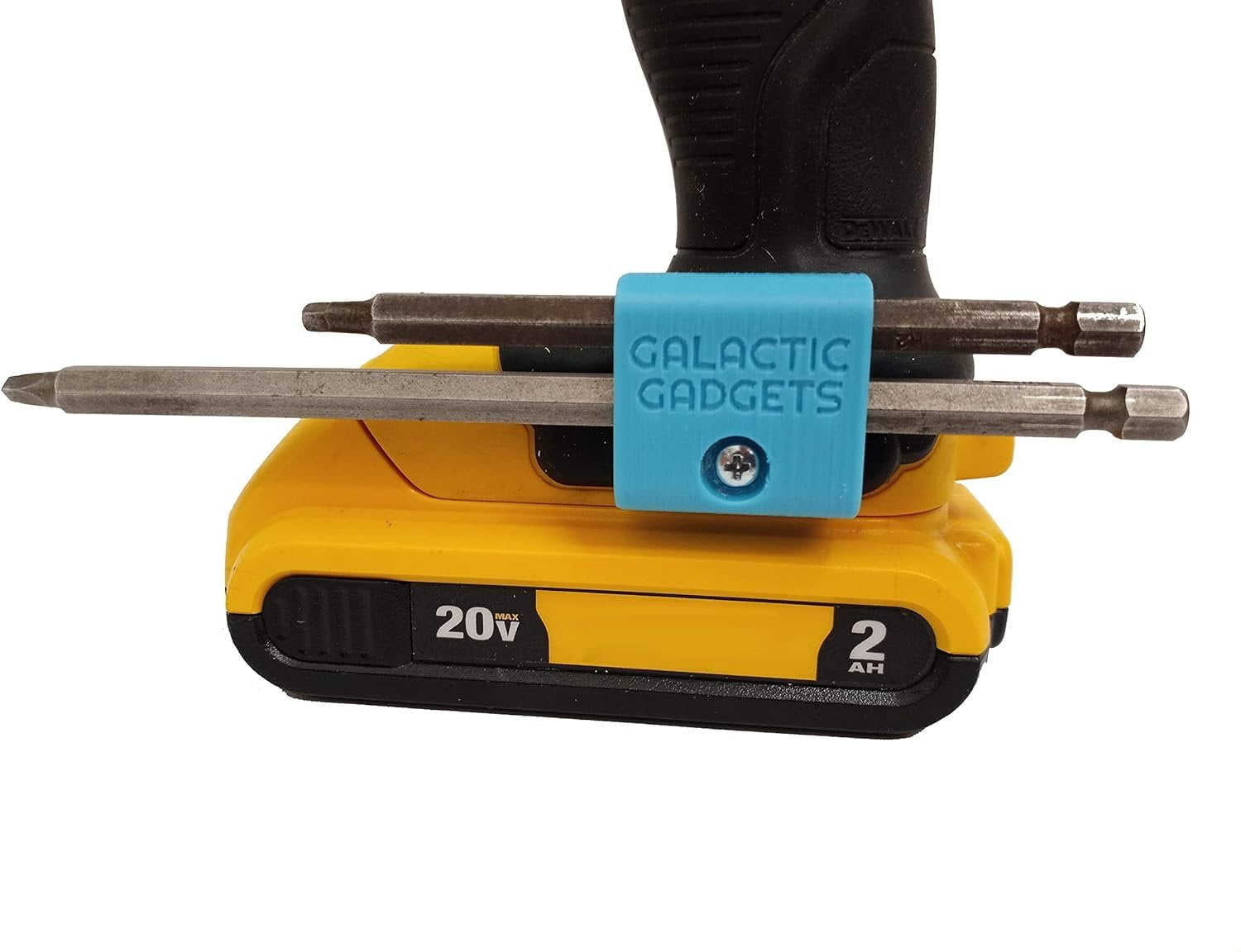 Side Mount MAGNETIC Bit Holder for Dewalt 20V or Craftsman V20 Drill or Driver - 2 Slot Pass Thru (Yellow) - Galactic Gadgets - Image 9