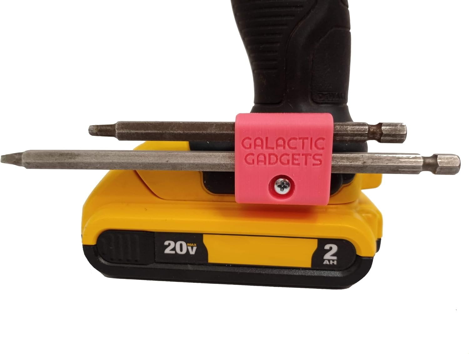 Side Mount MAGNETIC Bit Holder for Dewalt 20V or Craftsman V20 Drill or Driver - 2 Slot Pass Thru (Yellow) - Galactic Gadgets - Image 10