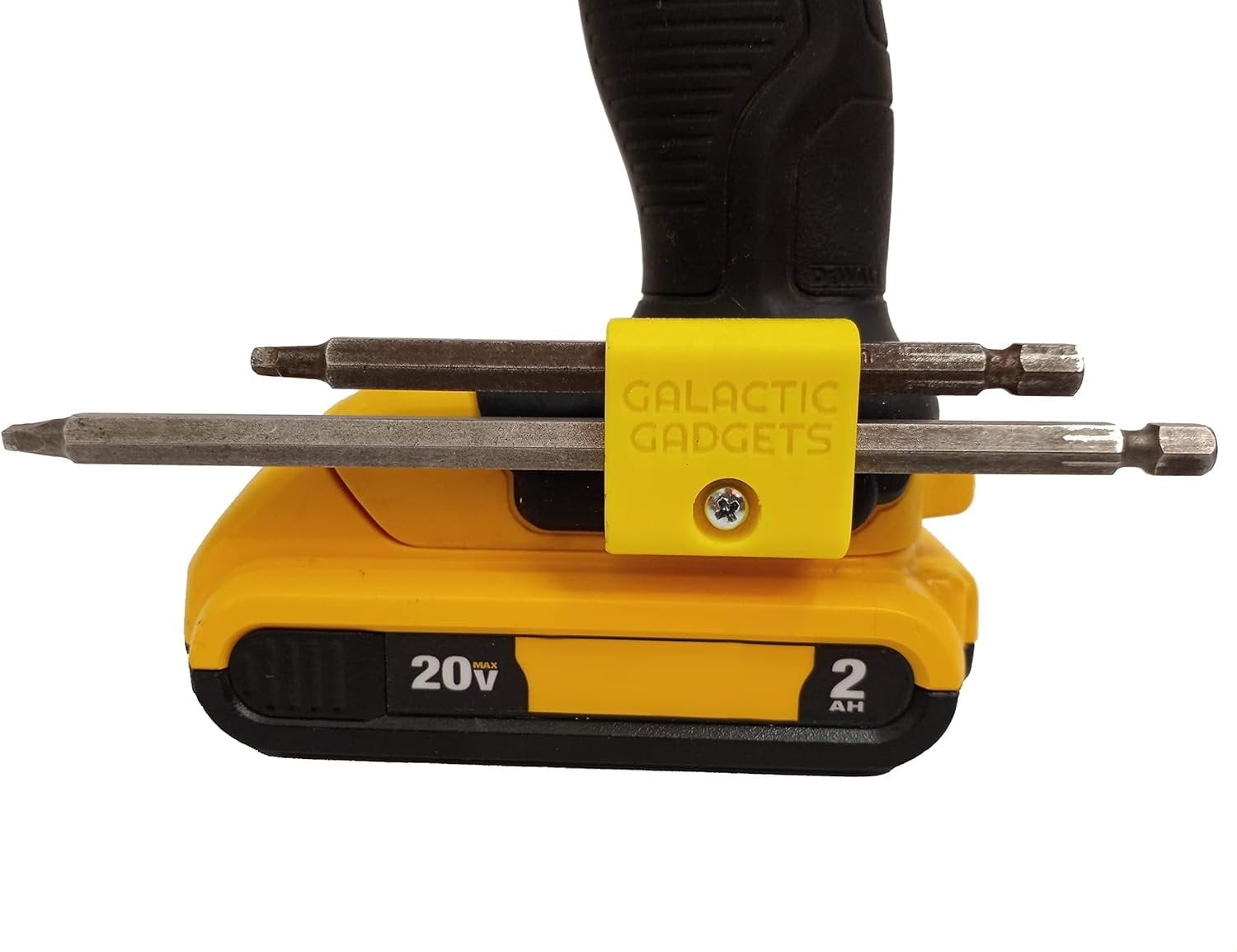Side Mount MAGNETIC Bit Holder for Dewalt 20V or Craftsman V20 Drill or Driver - 2 Slot Pass Thru (Yellow) - Galactic Gadgets - Image 12