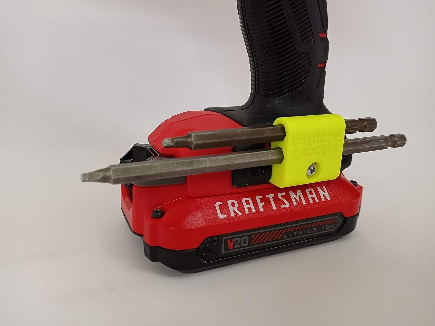 Side Mount MAGNETIC Bit Holder for Dewalt 20V or Craftsman V20 Drill or Driver - 2 Slot Pass Thru (Yellow) - Galactic Gadgets - Image 15