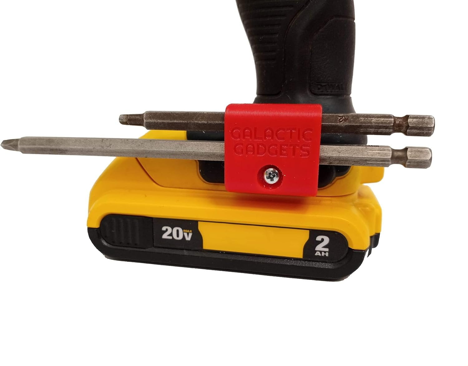 Side Mount MAGNETIC Bit Holder for Dewalt 20V or Craftsman V20 Drill or Driver - 2 Slot Pass Thru (Yellow) - Galactic Gadgets - Image 21
