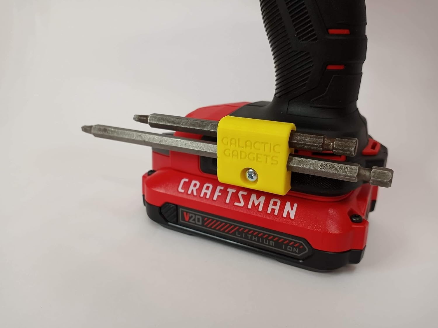 Side Mount MAGNETIC Bit Holder for Dewalt 20V or Craftsman V20 Drill or Driver - 2 Slot Pass Thru (Yellow) - Galactic Gadgets - Image 22