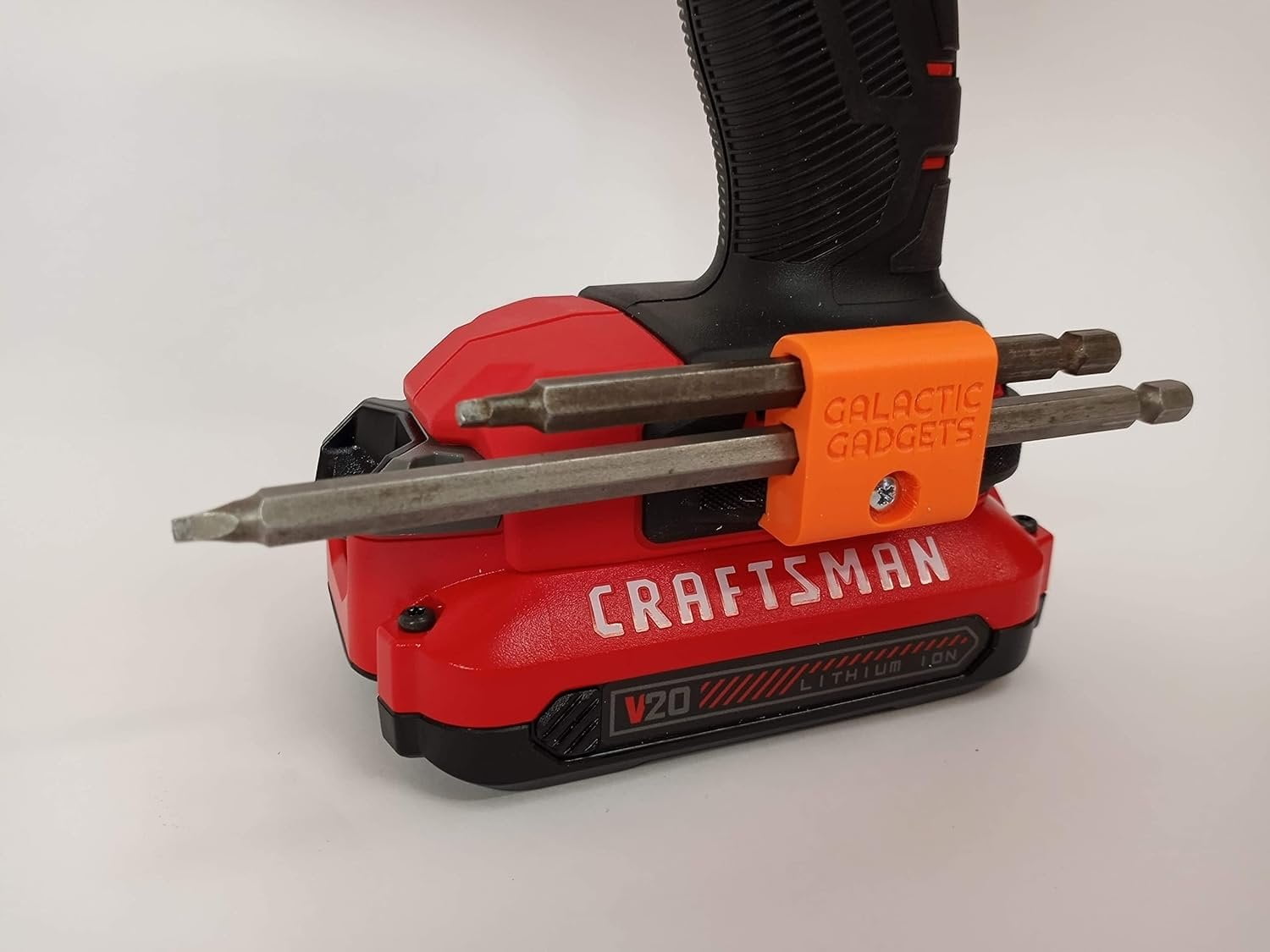 Side Mount MAGNETIC Bit Holder for Dewalt 20V or Craftsman V20 Drill or Driver - 2 Slot Pass Thru (Yellow) - Galactic Gadgets - Image 24