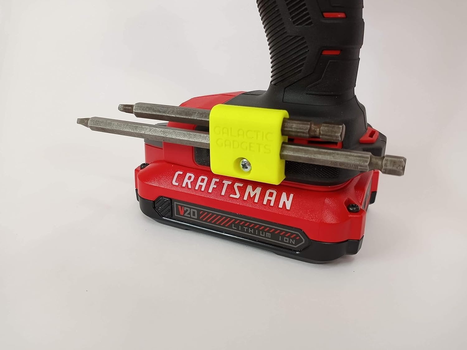 Side Mount MAGNETIC Bit Holder for Dewalt 20V or Craftsman V20 Drill or Driver - 2 Slot Pass Thru (Yellow) - Galactic Gadgets - Image 25