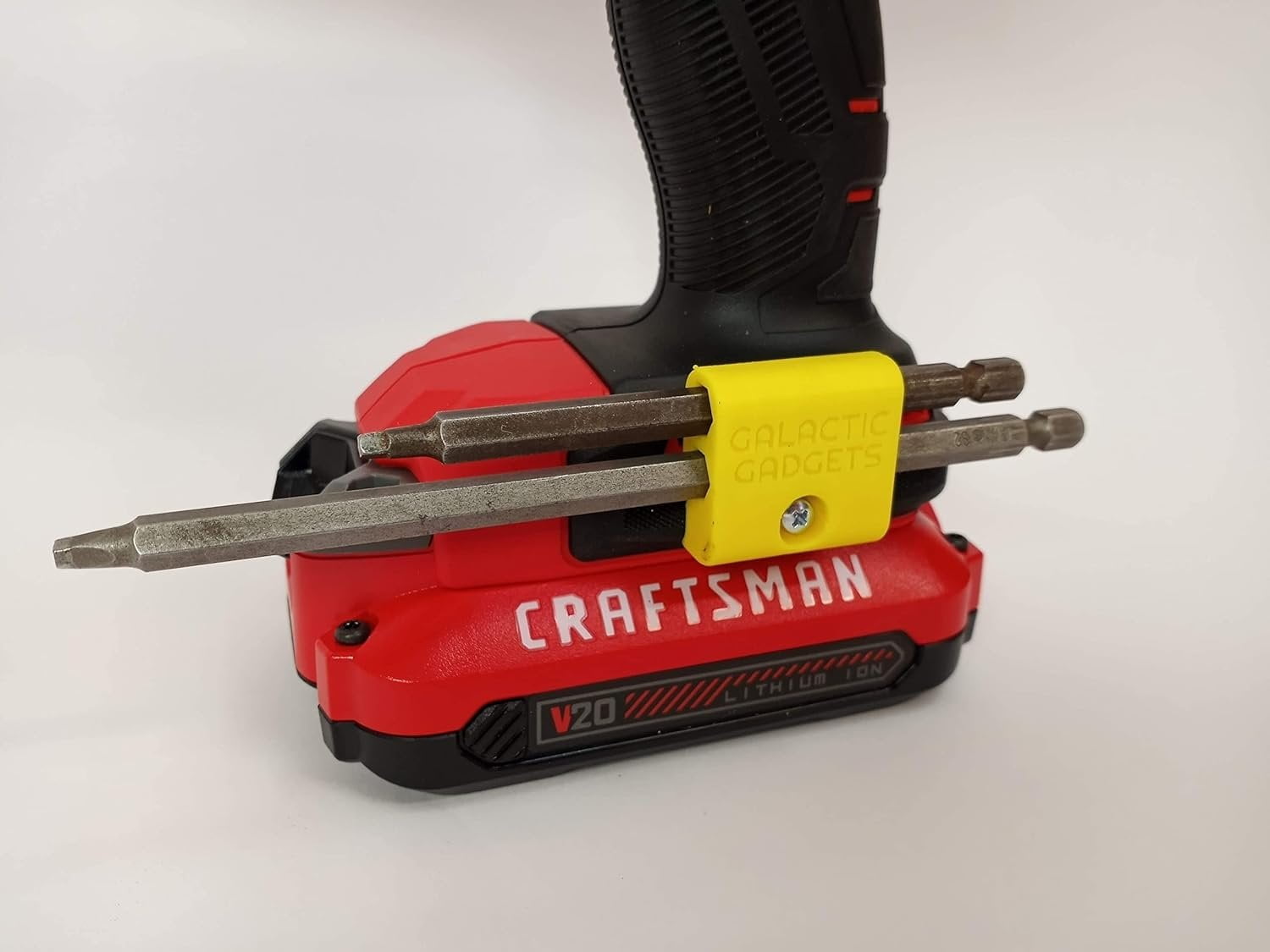 Side Mount MAGNETIC Bit Holder for Dewalt 20V or Craftsman V20 Drill or Driver - 2 Slot Pass Thru (Yellow) - Galactic Gadgets - Image 31