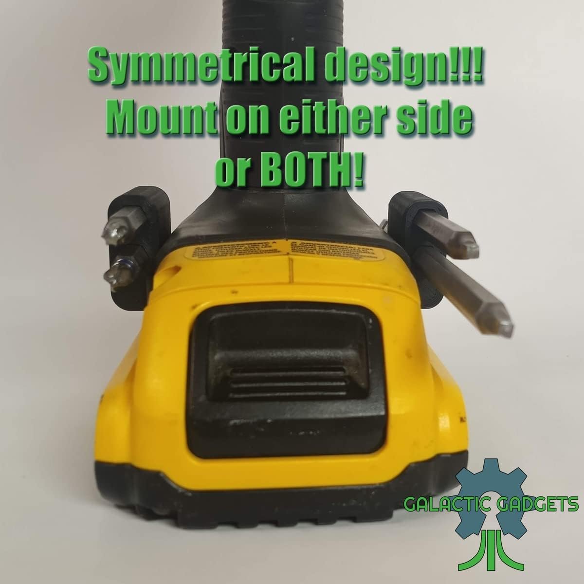 Side Mount MAGNETIC Bit Holder for Dewalt 20V or Craftsman V20 Drill or Driver - 2 Slot Pass Thru (Yellow) - Galactic Gadgets - Image 33