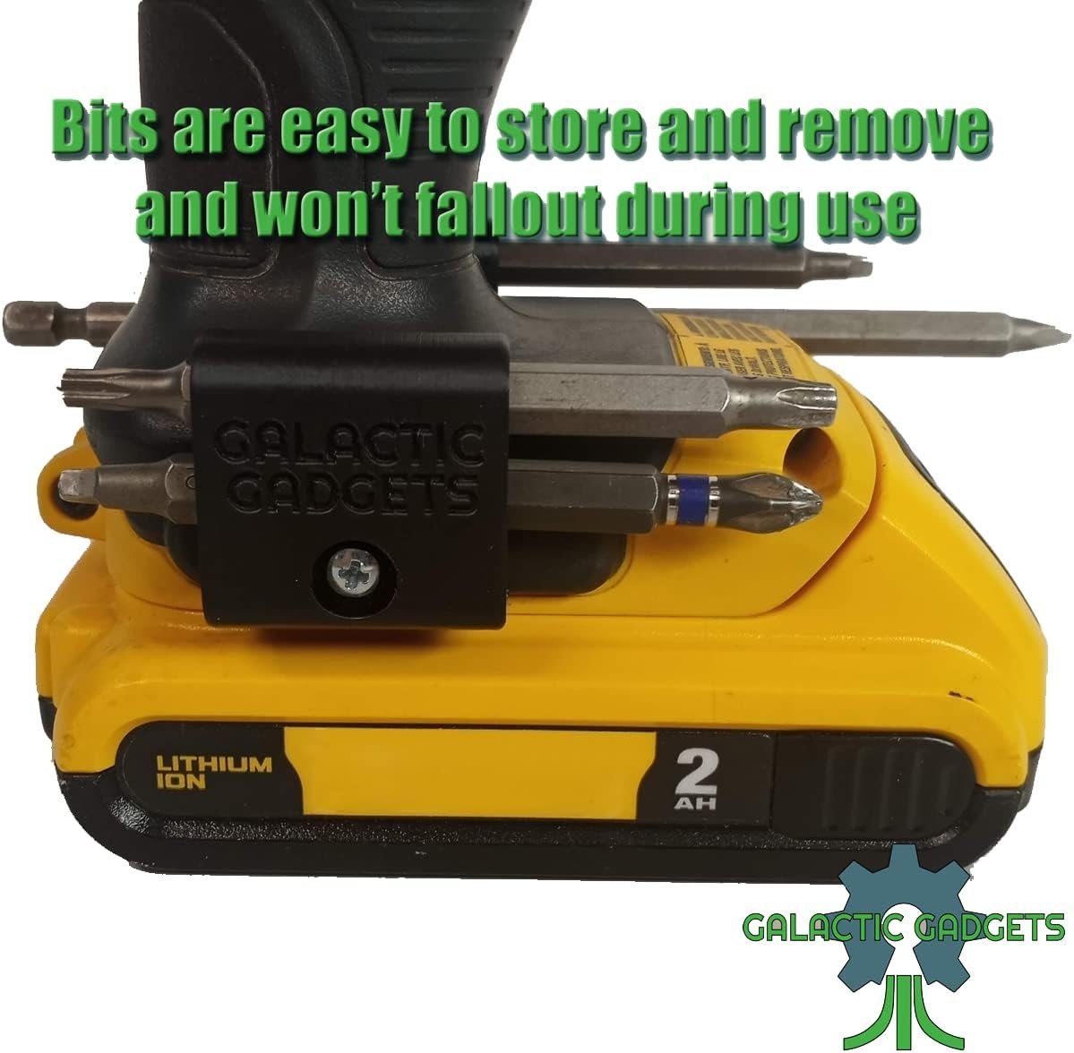 Side Mount MAGNETIC Bit Holder for Dewalt 20V or Craftsman V20 Drill or Driver - 2 Slot Pass Thru (Yellow) - Galactic Gadgets - Image 34